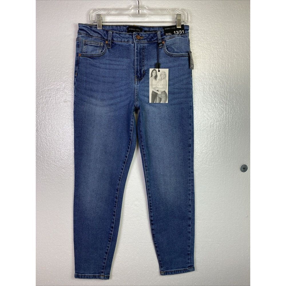 New Kendall Kylie Jeans Juniors 13/31 The Ultra Babe Skinny Blue‎ denim Hem 25.5